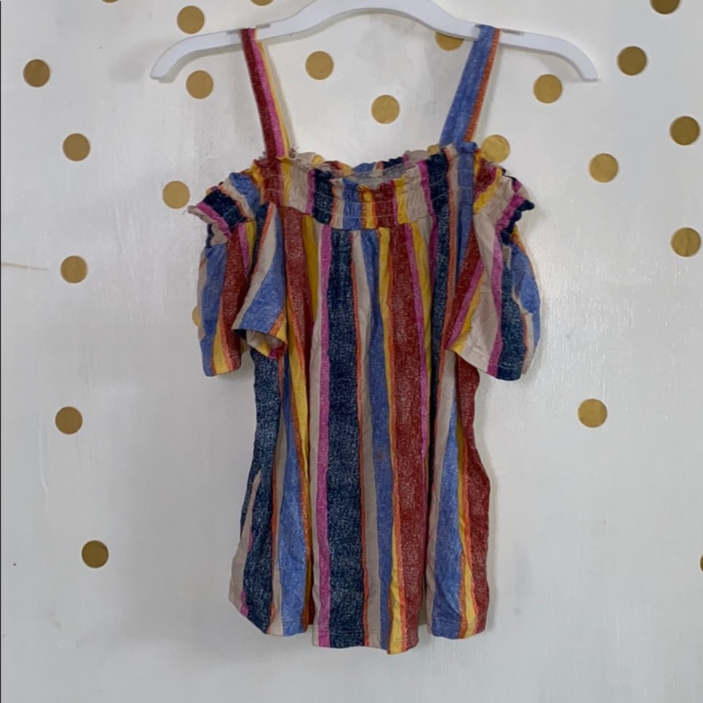 Multicolor off shoulder slightly cropped jr top